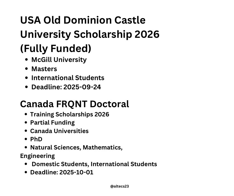 Altecs23's tweet photo. Unlock your future in Canada with 2026 scholarships ππ.
Gain access to world-class education without the heavy financial burden. Start your journey today!
.
.
.
#Scholarships #ScholarAlerts #studyincanda #education #altecs23 https://t.co/Ji2WcaaROM