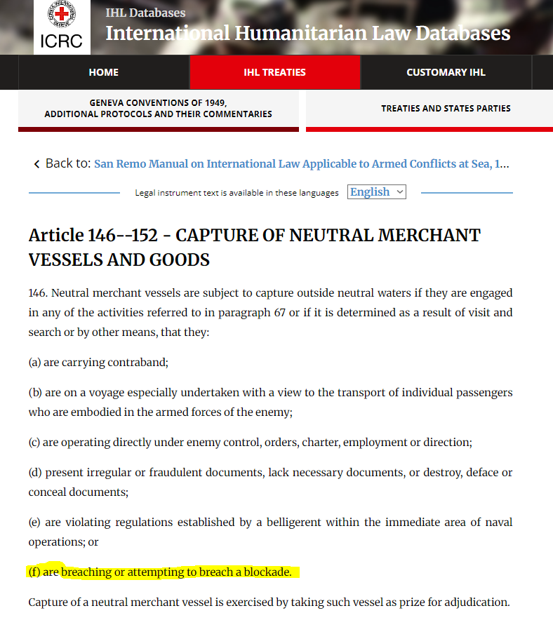 OzanneMichael's tweet image. Any country enforcing a properly notified and enforced maritime blockade..