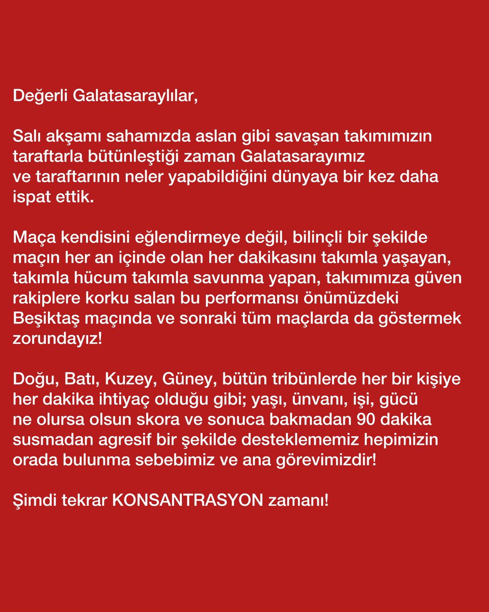 ultrAslan tribün lideri Sebahattin Şirin: "Rakiplere korku salan bu performansı önümüzdeki Beşiktaş maçında ve sonraki tüm maçlarda da göstermek zorundayız!"