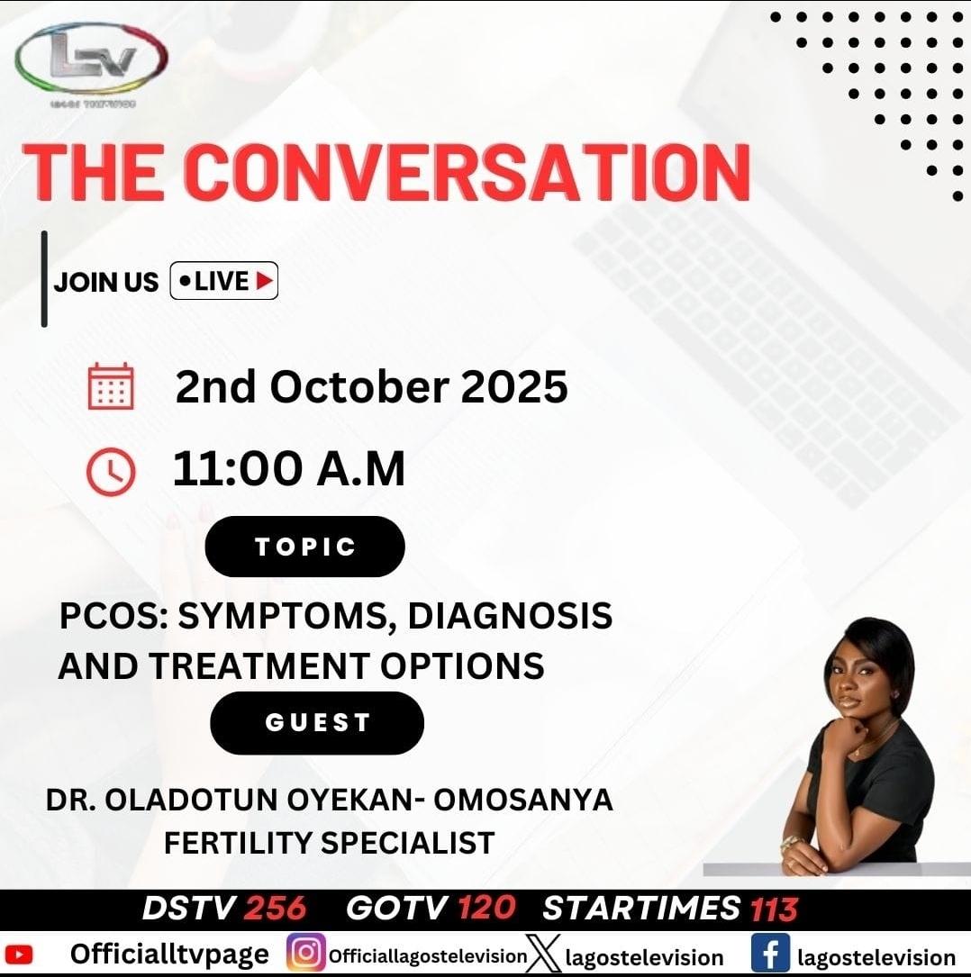 lagostelevision's tweet image. Polycystic Ovary Syndrome ,#PCOS is a hormonal imbalance affecting women of reproductive age. It often includes high levels of male hormones,which can disrupt the menstrual cycle and ovulation. Do you have questions about this disorder or  treatment options?Click 🔗in bio at 11am
