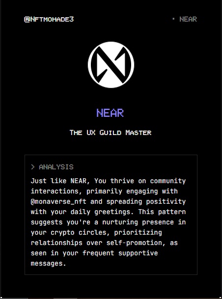 According to my twitter data, I give $NEAR vibes.
Bullish?
Try Coinology on app.vana.com. #datarevolution
<a href="/vana/">vana</a>