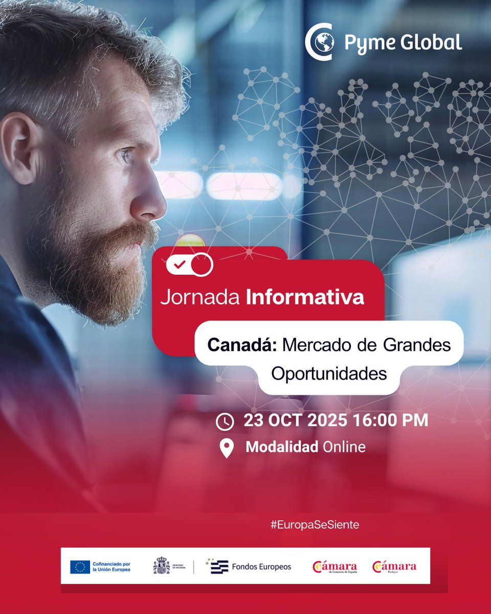✈️ ¿Tu pyme lista para dar el salto internacional? Canadá 🇨🇦 te espera con grandes oportunidades de negocio.

📅 10 de octubre | Cámara de Comercio de Badajoz
🌍 Jornada Pyme Global 

🔗 Inscríbete! camarabadajoz.es/escuela-negoci…

#PymeGlobal 
<a href="/FondosUE_Esp/">Fondos Europeos en España</a>