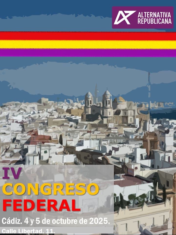 4º Congreso Federal de #AlternativaRepublicana
Nos llena de ilusionado la nueva propuesta para seguir avanzado con una Candidatura llena de gente joven y sobradamente preparadas que tomarán el relevo al trabajo de las anteriores ejecutivas.
¡Hay #Alternativa y es #Republicana !