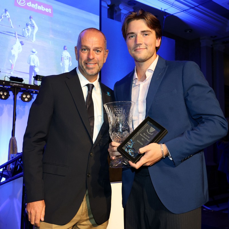SussexCCC's tweet photo. James Coles collects Men's Red Ball and White Ball Player of the Year at our End of Season Awards. ✨