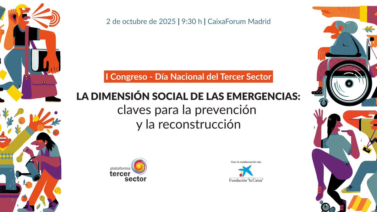 Como miembros del Tercer Sector,
te animamos a seguir eI Congreso
del Día Nacional del Tercer Sector
‘La dimensión social de las emergencias:
claves para la prevención
y la reconstrucción’ <a href="/CaixaForum/">CaixaForum</a>
Puedes verlo:
youtube.com/watch?v=CLL1bb… 
#CongresoTercerSector #SomosTercerSector