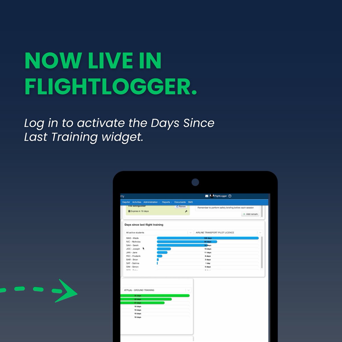 FlightLogger1's tweet image. 📣 NEW in FlightLogger: Stay ahead of student inactivity - automatically. 

Manual check-ins. Missed follow-ups. Students slipping through the cracks. 
Sound familiar? 
➡️ Swipe through to see how it works.

#FlightLogger #FlightTrainingOps #BusinessInsights