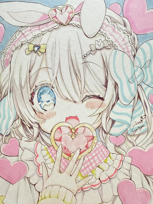 直筆色紙を描きました! 今回はちょっと実験的にオークション形式でも出してみています8日11時まで 蒼巳生姜 直筆色紙【ハートのうさぎ】 蒼巳生姜 直筆色紙【ダイヤのヘッドフォン】 世界にひとつだけの1点物、サイン入りです