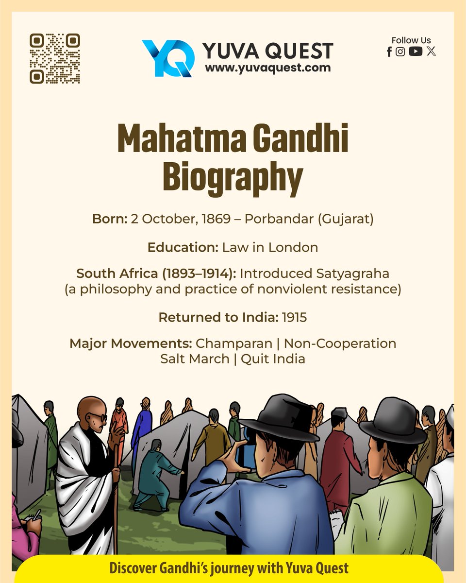 YuvaQuest's tweet photo. On this Gandhi Jayanti, let’s remember Mahatma Gandhi timeless values of simplicity, peace &amp; unity. 🙏 Happy Gandhi Jayanti.
Join us at https://t.co/H27IJLed8D to enjoy an exclusive free trial.
#yuvaquest #happygandhijayanti #GandhiJayanti #indian #nonviolence #MahatmaGandhi https://t.co/XPv9Wb1p0W