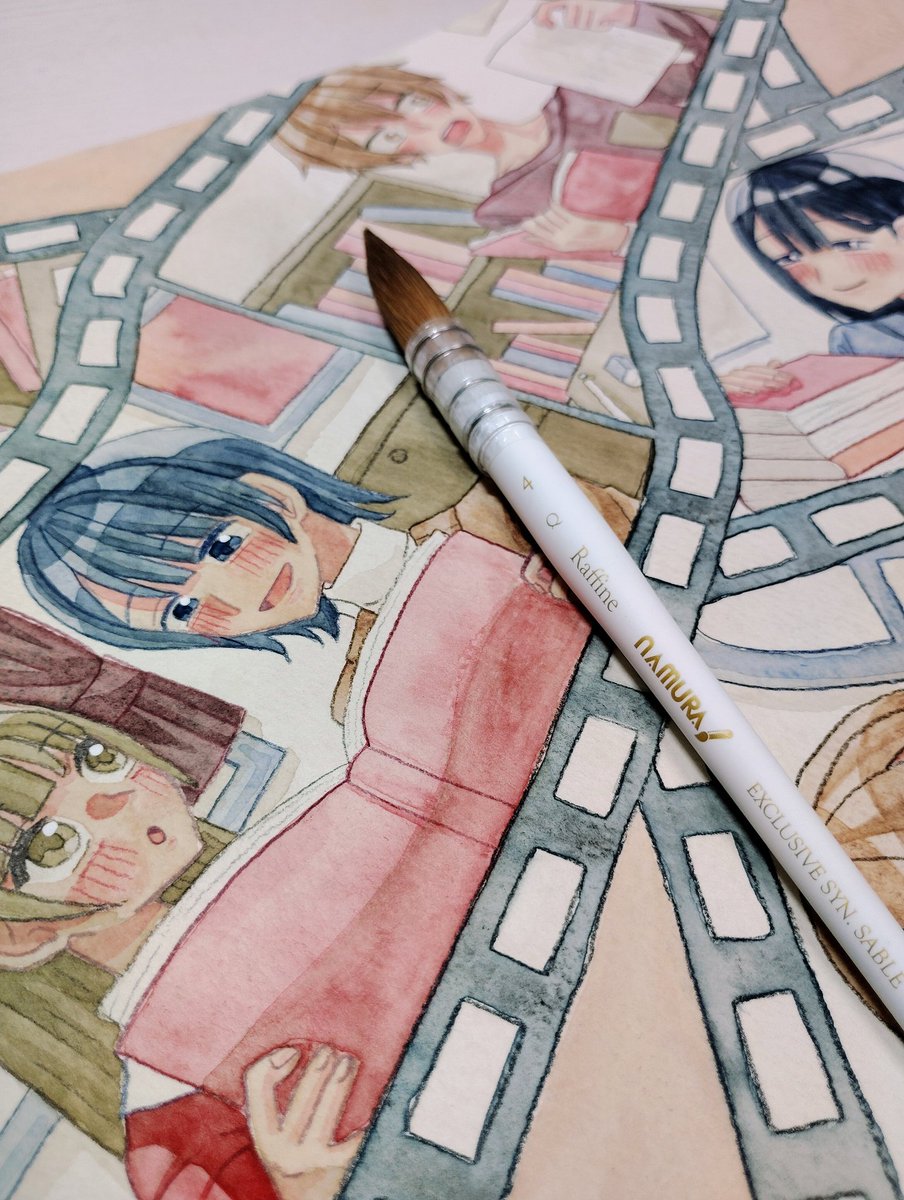 tha_kurage_1120's tweet image. ブックカバーイラストは新しく買った筆メインで描きました✨
名村大成堂さんのラフィーネQが広い範囲を塗るのに大活躍です！
#つくしのブックカバー展制作中