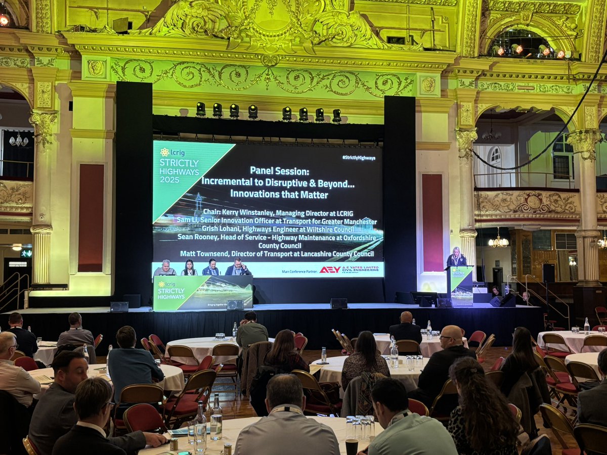 Panel Session to kick off day 2 of the <a href="/LCRIGnetwork/">LCRIG (Local Council Roads Innovation Group)</a> #StrictlyHighways conference: Incremental to Disruptive &amp; Beyond - innovations that matter.