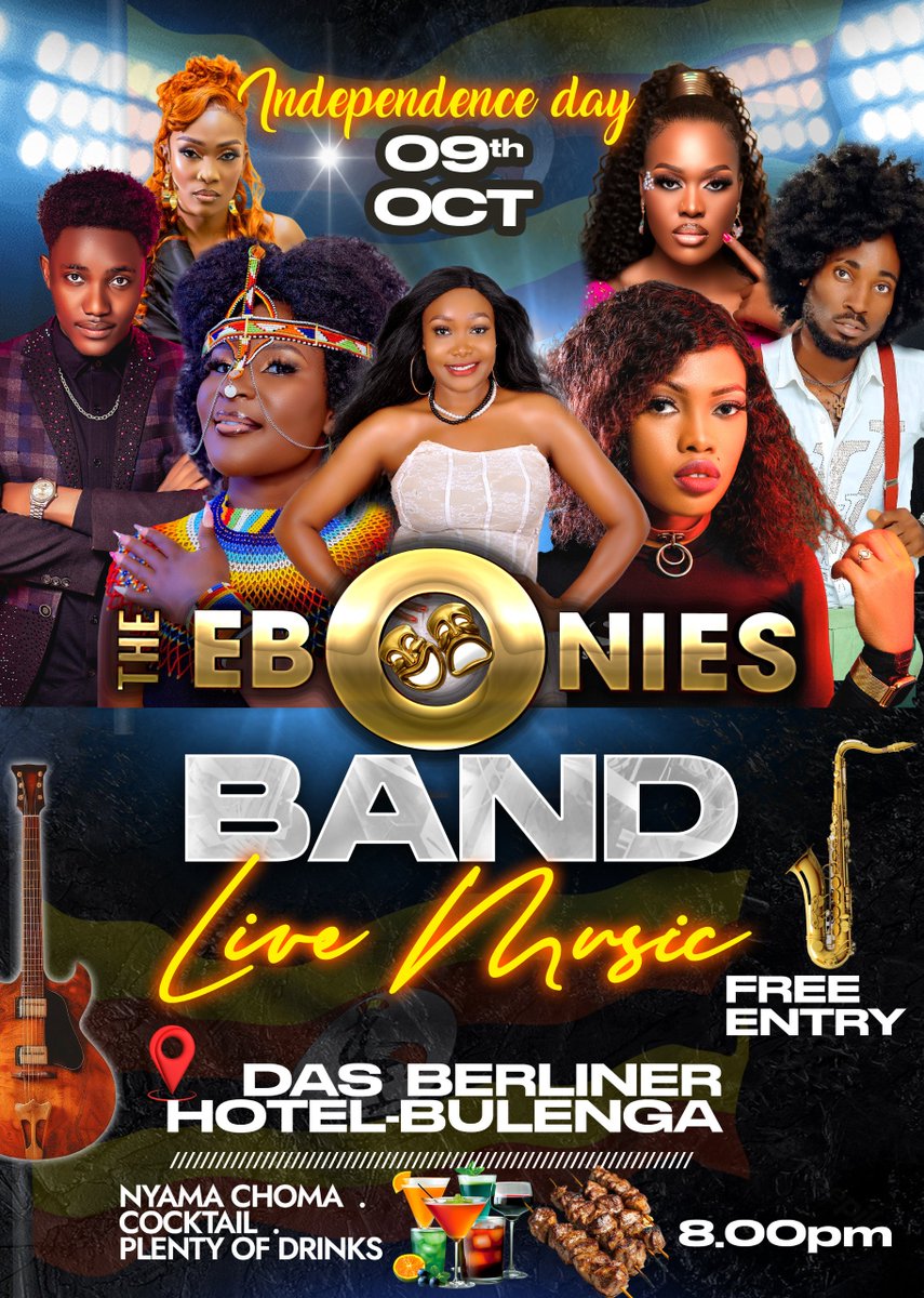 das_berliner's tweet photo. "Celebrate this Independence in style with the soulful beats of The Ebonies Band! Join us at Das Berliner Hotel-Bulenga for a night of live music, free entry, and plenty of drinks and Nyama Choma at 8:00 PM. #independenceday2025 #KampalaNights" #Ebonies https://t.co/fFYzo1av0f