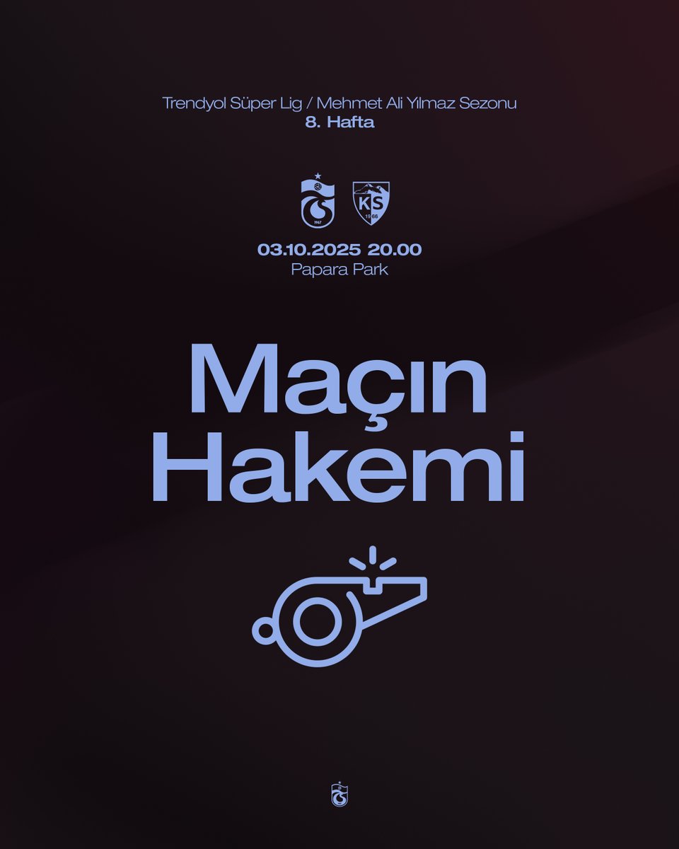 Trendyol Süper Lig Mehmet Ali Yılmaz Sezonu’nun 8. haftasında, 3 Ekim Cuma günü Papara Park’ta Zecorner Kayserispor ile oynayacağımız karşılaşmayı hakem Ali Şansalan yönetecek.

🔗 trabzonspor.org.tr/tr/haberler/ze…