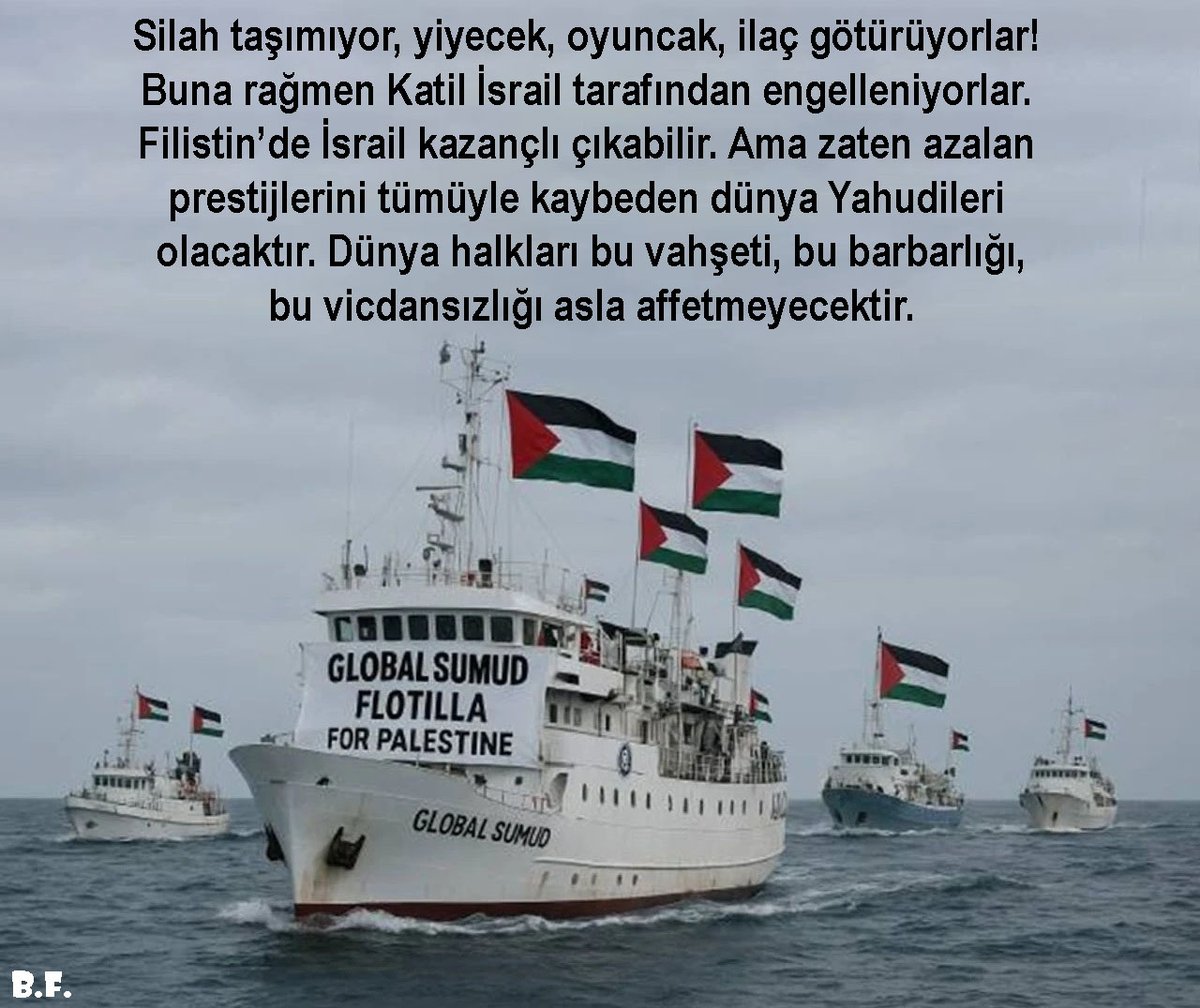 bilfels's tweet image. #FreePalestine 
İsrail'de zerre insanlık, vicdan kalmamış..   
Halbuki gemileri ararsın,  limana indirir, dağıtımını sağlarsın. Bunda ne var?! Demek ki aylardır aç, muhtaç insanların, çocukların açlıktan, hastalıktan ölmesini istiyorsunuz. Sonra da "Katliam yapmadık!" diyorsunuz.