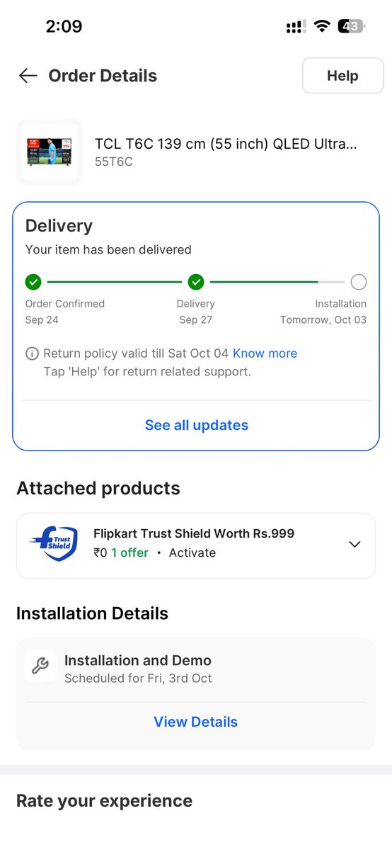 dilip123st's tweet photo. @_Kalyan_K @flipkartsupport @Flipkart Order ID: OD335552406489536100
Delivery: 27 Sep 2025
Install dates: 28 Sep, 29 Sep, 2 Oct – all cancelled.
TV Still not installed . Kindly resolve urgently. @jagograhakjago @consaff @consaffcircle https://t.co/tOl5R7uVh7