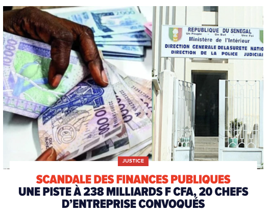 seneweb's tweet image. Scandale des finances publiques : une piste à 238 milliards F CFA, 20 chefs d’entreprise convoqués
👉🏼 urls.fr/sUiZgq