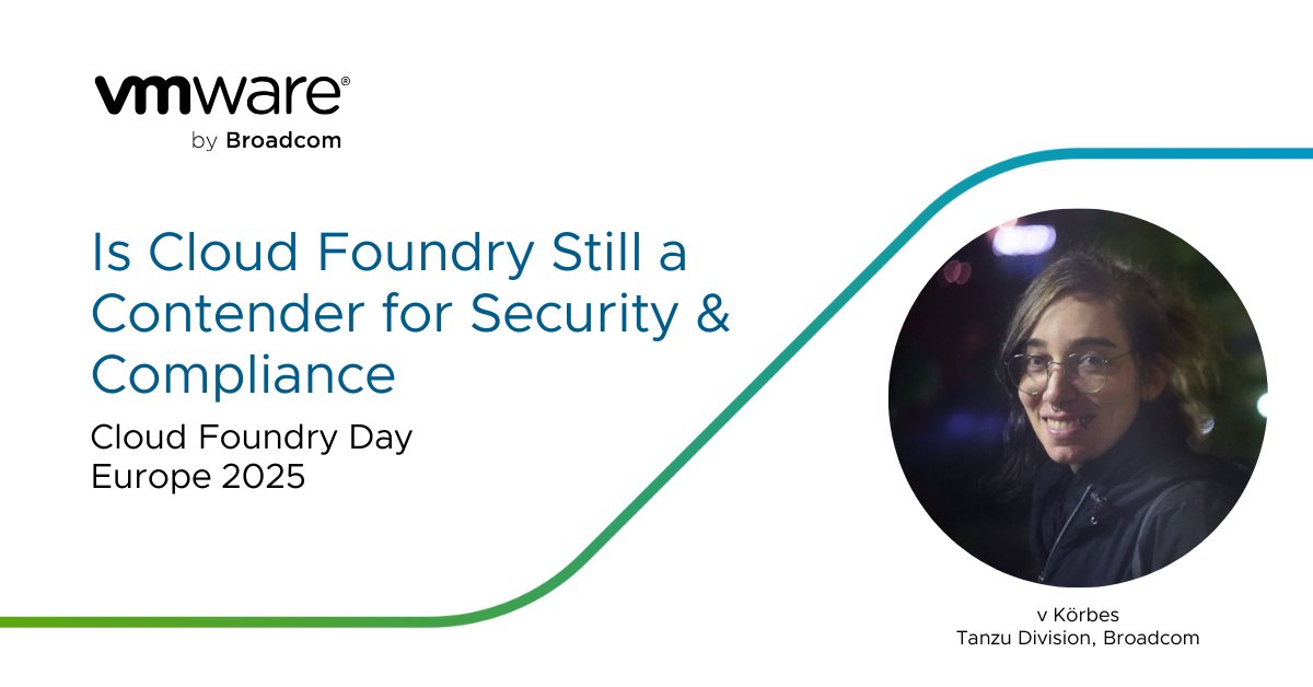 VMwareTanzu's tweet image. Is Cloud Foundry Still a Contender for Security &amp;amp; Compliance? Join V Körbes of VMware Tanzu by Broadcom at #CloudFoundryDay to explore Cloud Foundry&apos;s unique strengths in highly regulated industries. brcm.tech/4o3o5EI

#CloudFoundry #Security #Compliance #VMwareTanzu