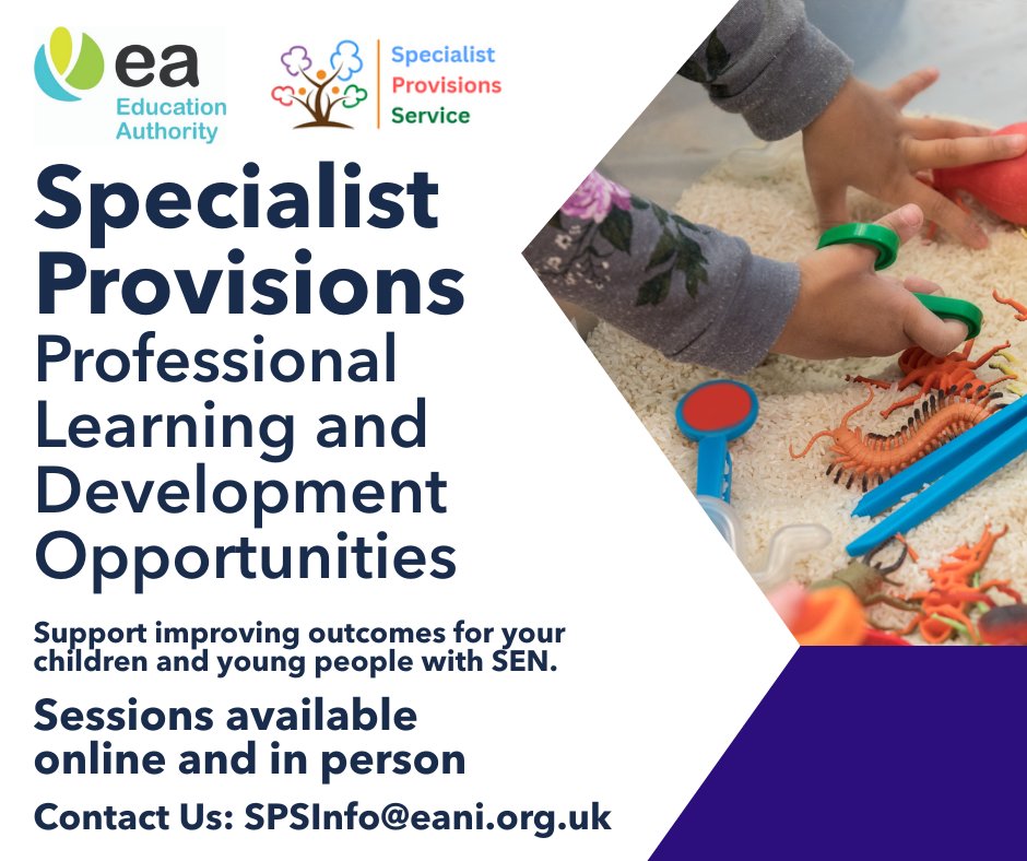 Ed_Authority's tweet photo. 📚Our Specialist Provision Service is offering a comprehensive programme of professional learning and development opportunities for the 2025/2026 academic year.

Our sessions are available both online and in person, and are tailored for all phases—Early Years, Primary, and Post Primary.

This year, we are also offering a 3-day modular professional learning and development opportunity specifically for classroom assistants.

🔗 Register your interest now and explore the full programme here: https://t.co/FeJfThKlcp

📩 Contact Us: SPSInfo@eani.org.uk