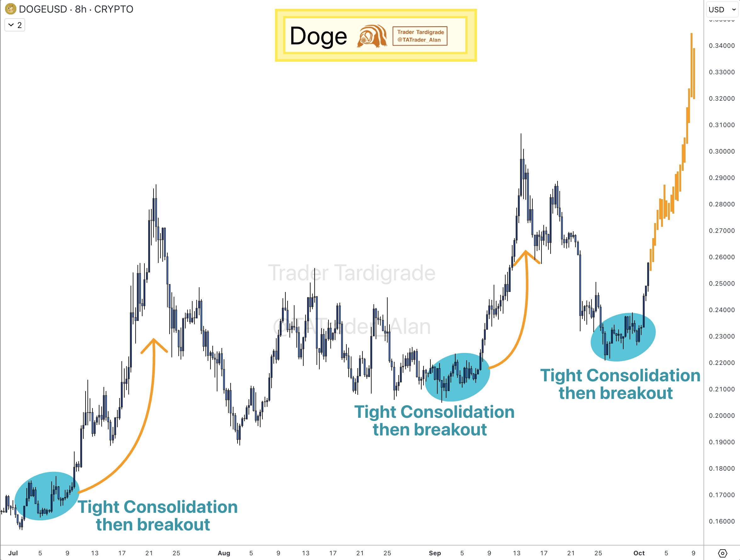 8-hour DOGE/USD Chart | Source: X