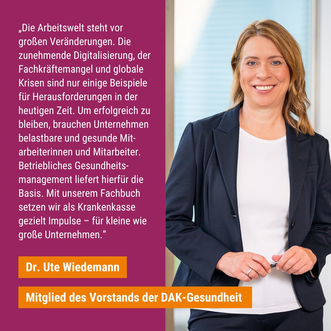 DAKGesundheit's tweet photo. Das neue Fachbuch „Gesunde Arbeit, starker Betrieb“ vereint Grundlagenwissen und Praxisbeispiele zu einem umfassenden Leitfaden für zeitgemäßes betriebliches Gesundheitsmanagement (#BGM). @ute_wiedemann: „Impulse setzen“
Mehr: https://t.co/ATUlCAhvyG https://t.co/SChXlotAkf