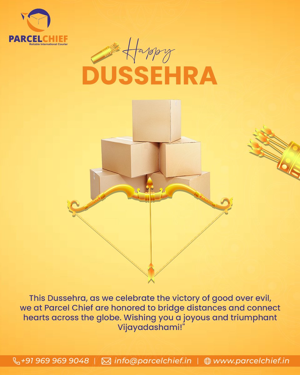 ParcelChief's tweet photo. Bridging distances, spreading happiness! Wishing everyone a victorious and joyous Dussehra from Parcel Chief. 🌍📦✨

#HappyDussehra #FestivalOfVictory #CelebrateTogether #ParcelChief #ConnectingHearts #DeliveringHappiness #Dussehra2025 #FestiveSeason #CourierServices https://t.co/p4md3OEwZx
