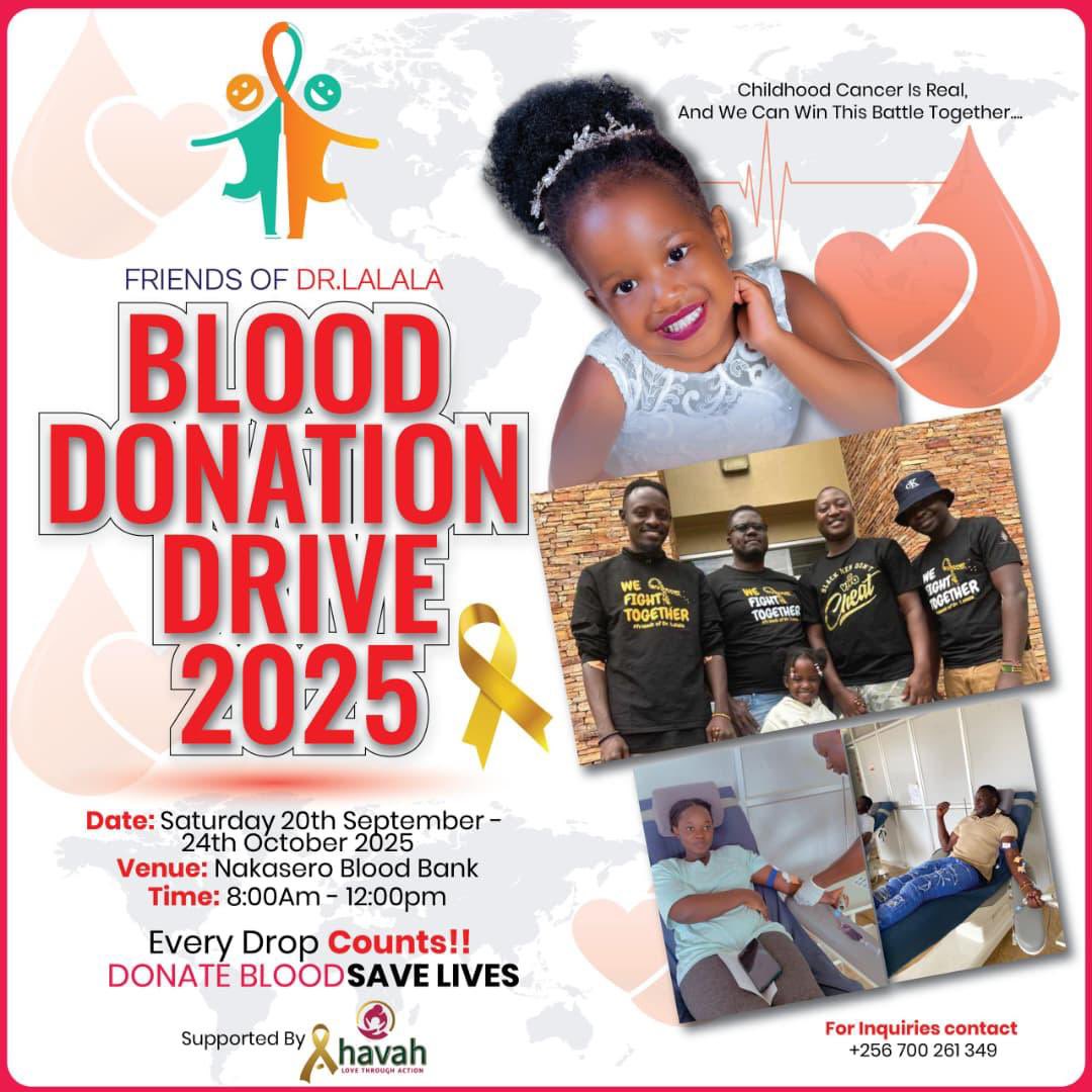 Stand with Dr. La La La — not with your pocket, but with your blood!
Donate at Nakasero Blood Bank (Mon–Fri 8am–5pm, Sat 9am–1pm).
Use the password: "I am a friend of Dr La La La"
Tag @AhavahChildCancerCare with a selfie!
#DonateBloodSaveLives #IAmAFriendOfDrLaLaLa