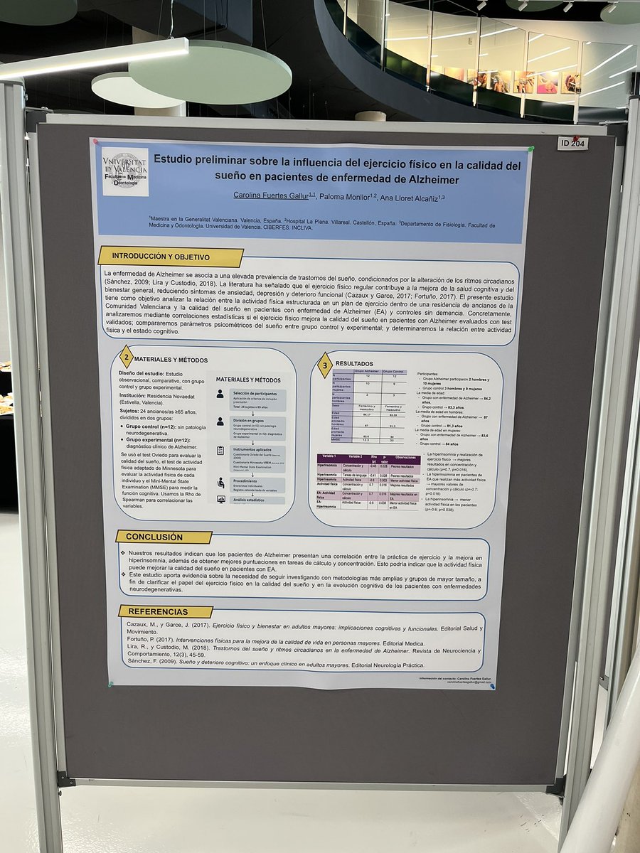 GallurCarolina's tweet photo. Hoy, estamos en el Congreso Asociación Española de las Ciencias del Deporte, en Elche, con el póster: “Estudio preliminar sobre la influencia del ejercicio físico en la calidad del sueño en pacientes con la enfermedad de Alzheimer”. https://t.co/DBNAiPZWuJ