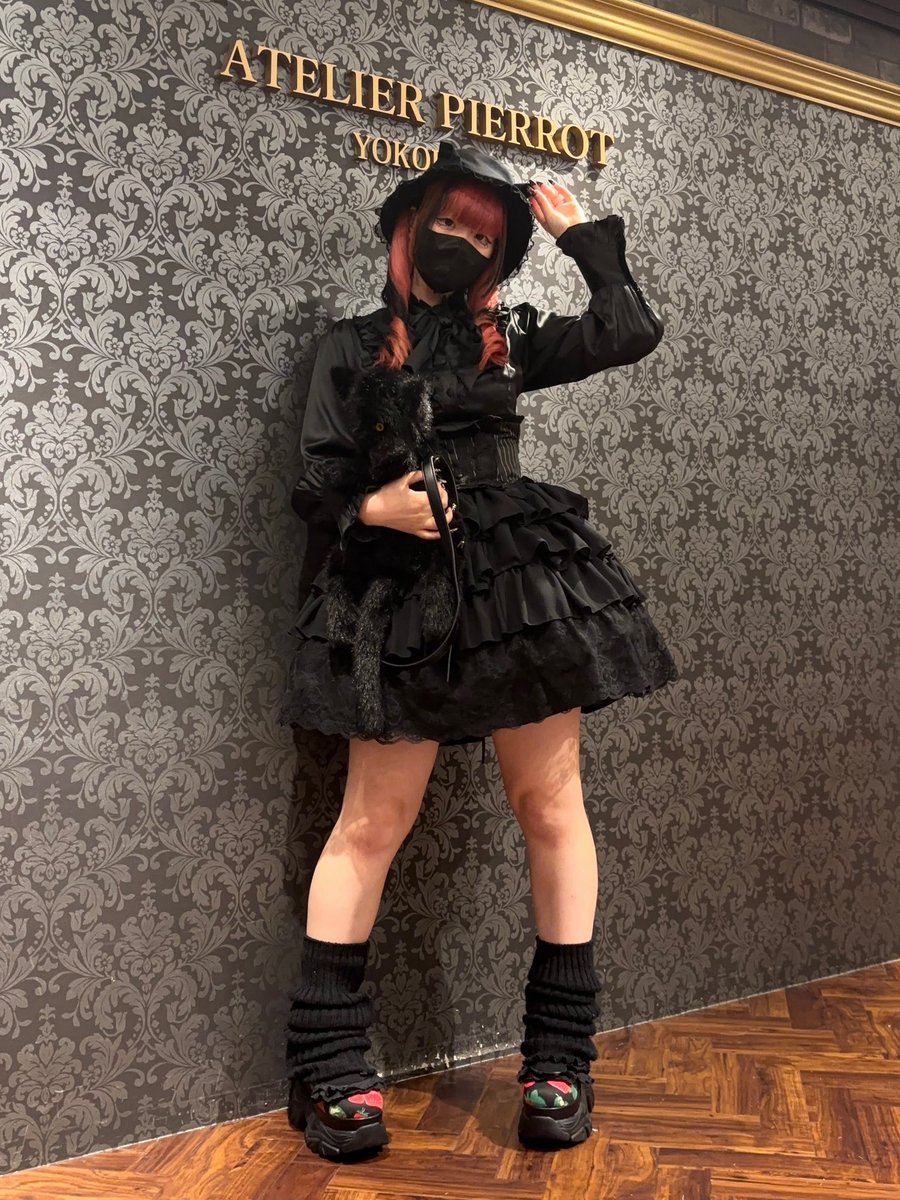 ATELIER PIERROT チェックワンピース【タグ付き新品】 ATELIER PIERROT / ヨーク襟ワンピース 黒x白 S-25-08-25-050