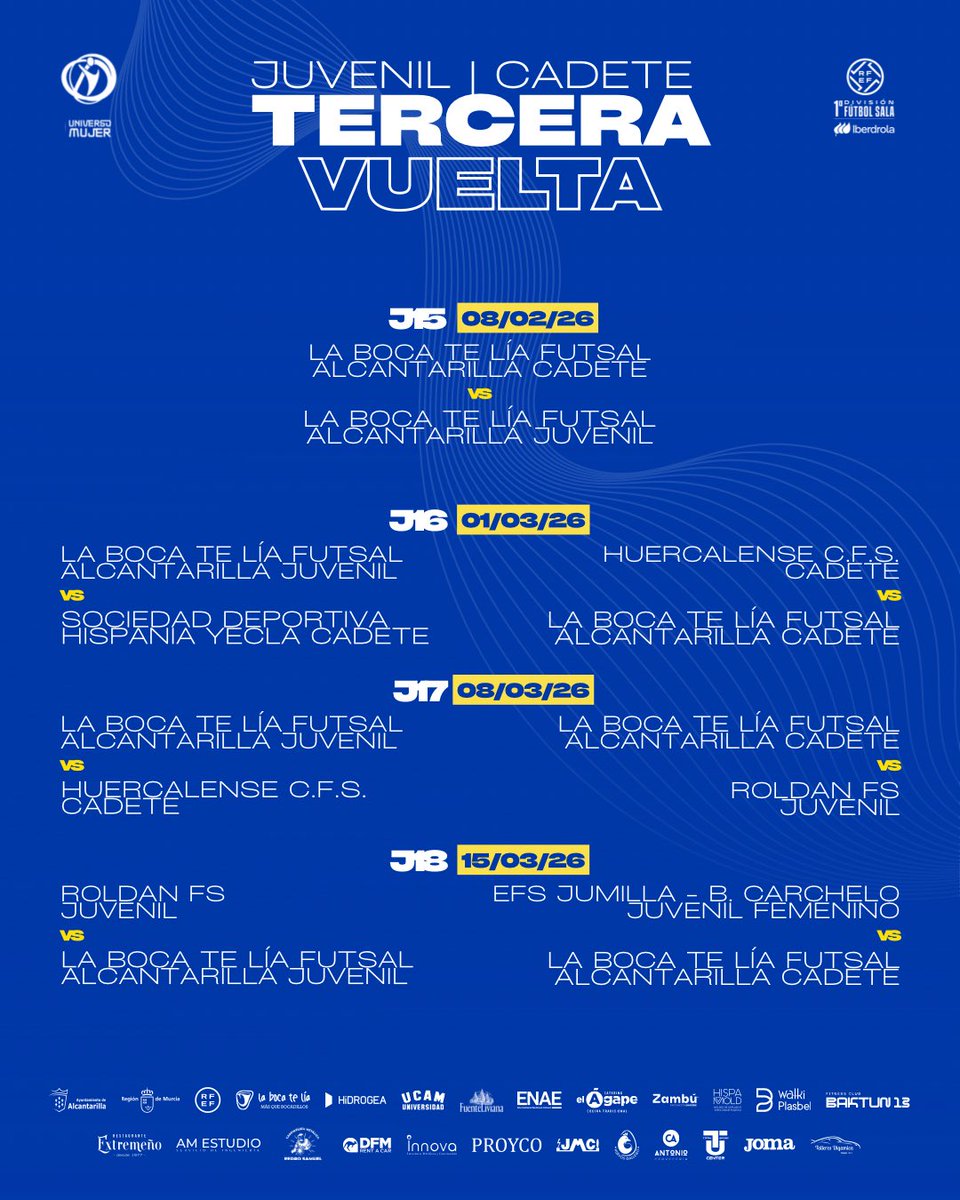 LBTLFutsal's tweet photo. 📅 Calendario oficial del juvenil/cadete para la temporada 25-26 PT2 🤩

¡Todo listo para competir! Nos vemos pronto 🔥🔵⚽

#lbtlfutsal #lbtlfutsalalcantarilla https://t.co/Ga2lnMETGq