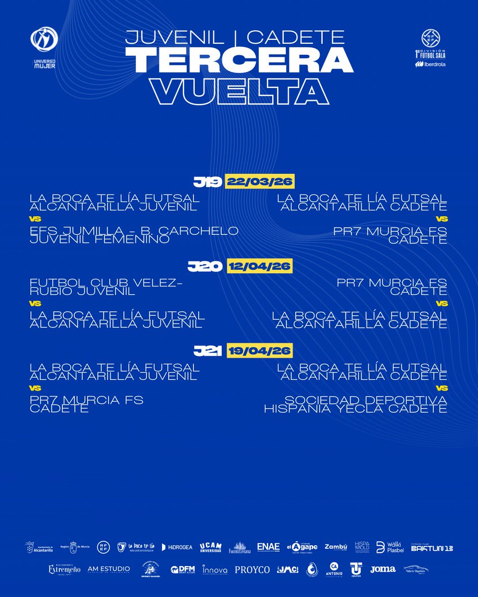 LBTLFutsal's tweet photo. 📅 Calendario oficial del juvenil/cadete para la temporada 25-26 PT2 🤩

¡Todo listo para competir! Nos vemos pronto 🔥🔵⚽

#lbtlfutsal #lbtlfutsalalcantarilla https://t.co/Ga2lnMETGq