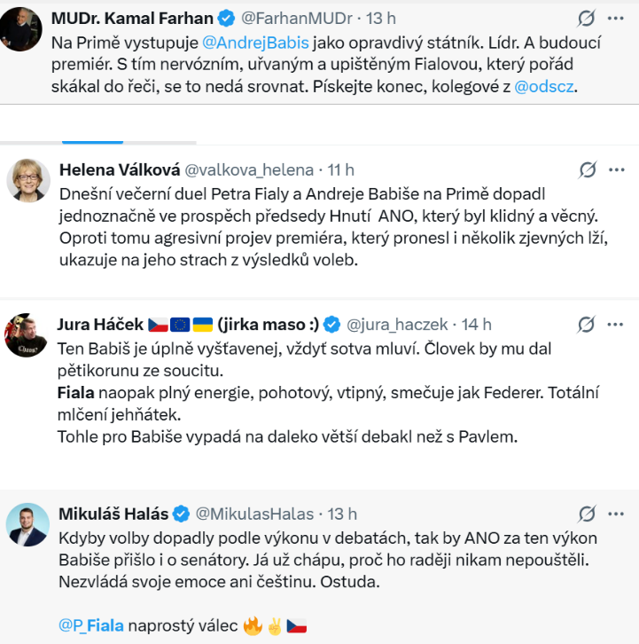 Obdivuji <a href="/CNNPrima/">CNNPrimaNEWS</a>, že ve stejném čase dokázala na jednom programu souběžně odvysílat dva zcela rozdílné duely dvou lidí. A oba živě!