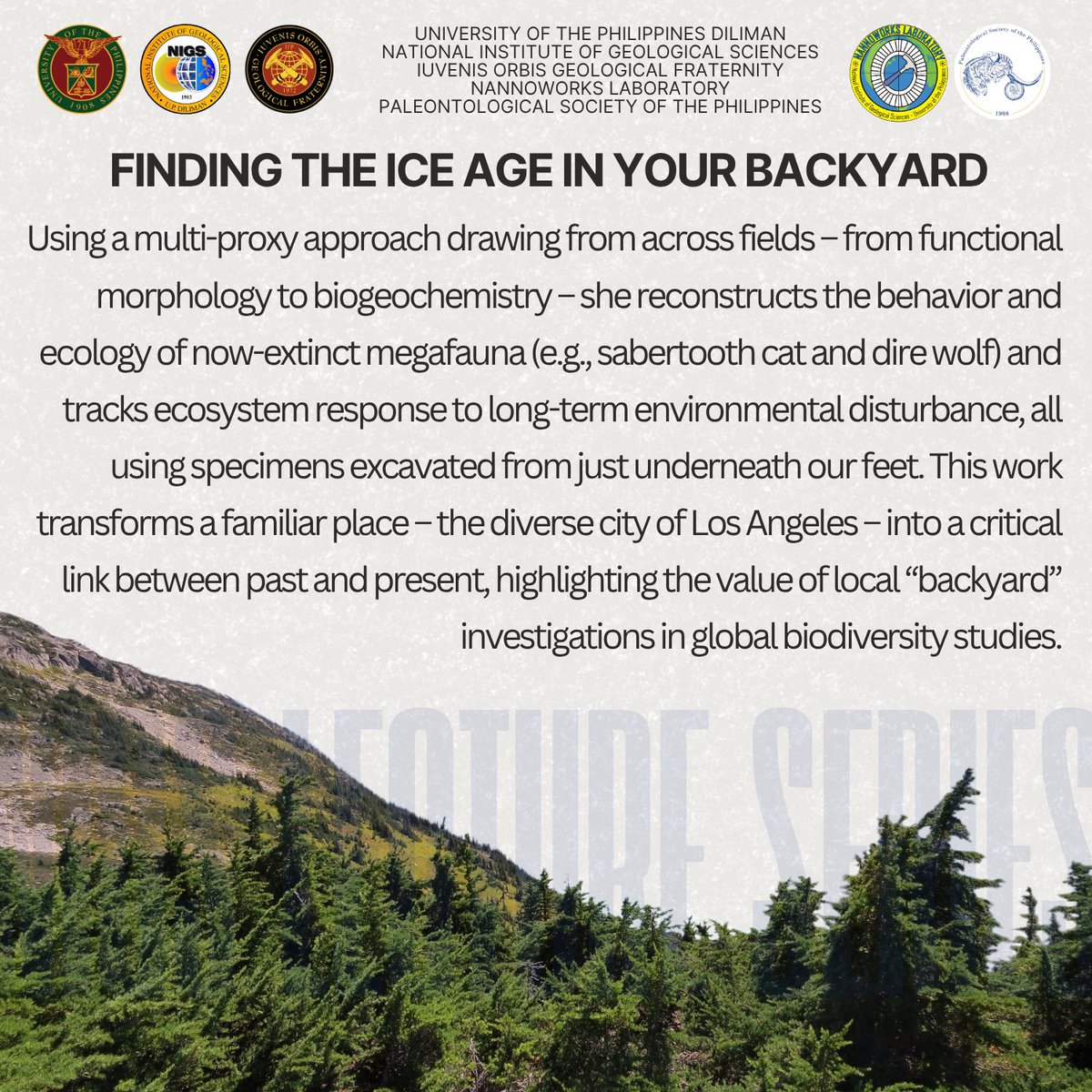 nannoworkslab's tweet photo. NIGS Lecture Series presents:
𝙁𝙞𝙣𝙙𝙞𝙣𝙜 𝙩𝙝𝙚 𝙄𝙘𝙚 𝘼𝙜𝙚 𝙞𝙣 𝙔𝙤𝙪𝙧 𝘽𝙖𝙘𝙠𝙮𝙖𝙧𝙙

🎙️ Dr. Mairin Francesca A. Balisi
📅 03 Oct 2025 (Friday)
⏰ 9:00 AM onwards
📌 Online via Zoom

See you there!

#nannoworkslab #nigslectureseries #paleontology https://t.co/o0Ju4yn6tB