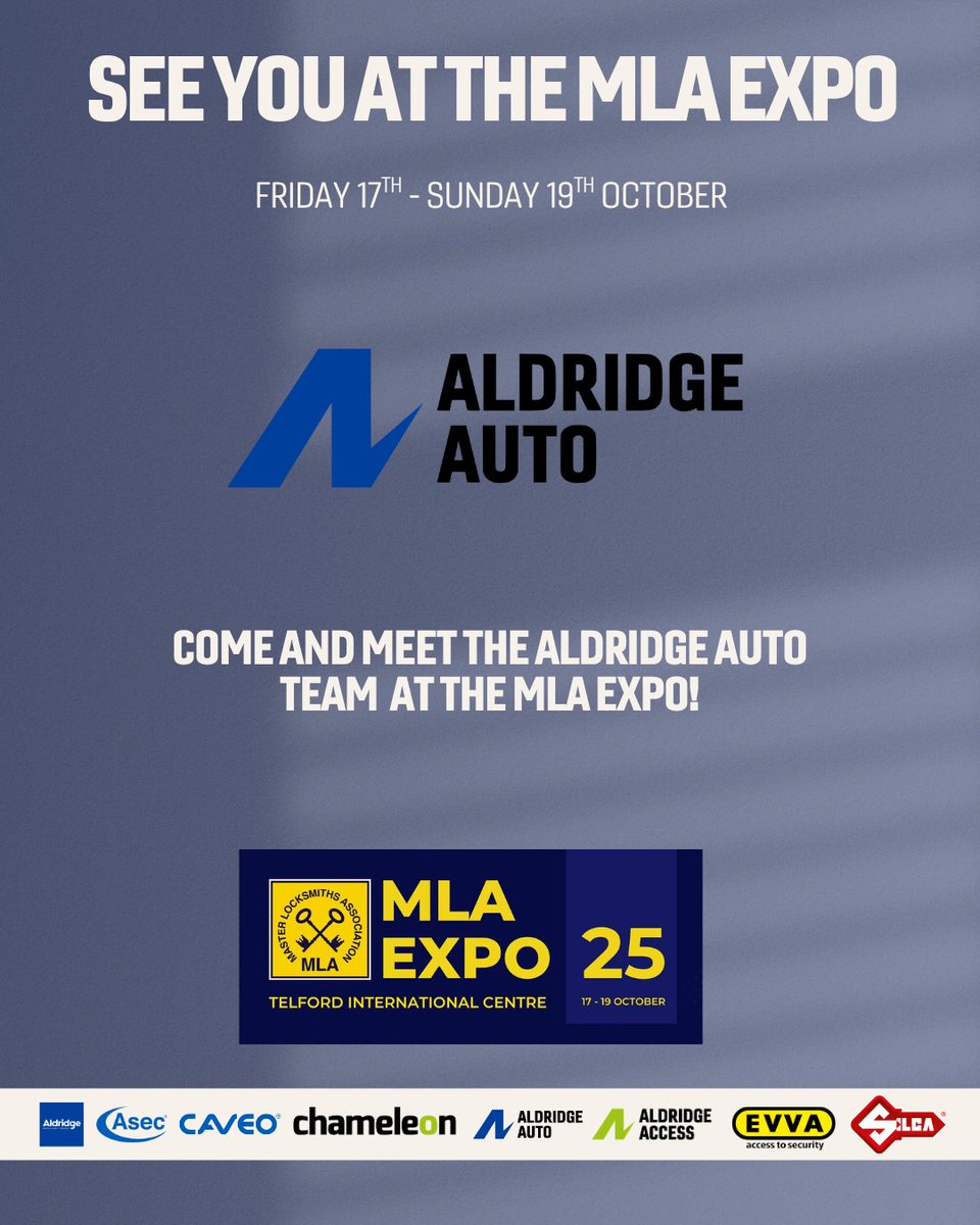 aldridgeauto_'s tweet image. 🔑 Join us at MLA Expo 2025 in Telford! Meet Aldridge for new products &amp;amp; huge discounts. 👉 Register FREE: locksmiths.yarringtonevents.co.uk/#register #MLAExpo2025 #TrustedByTheTrade #AldridgeSecurity