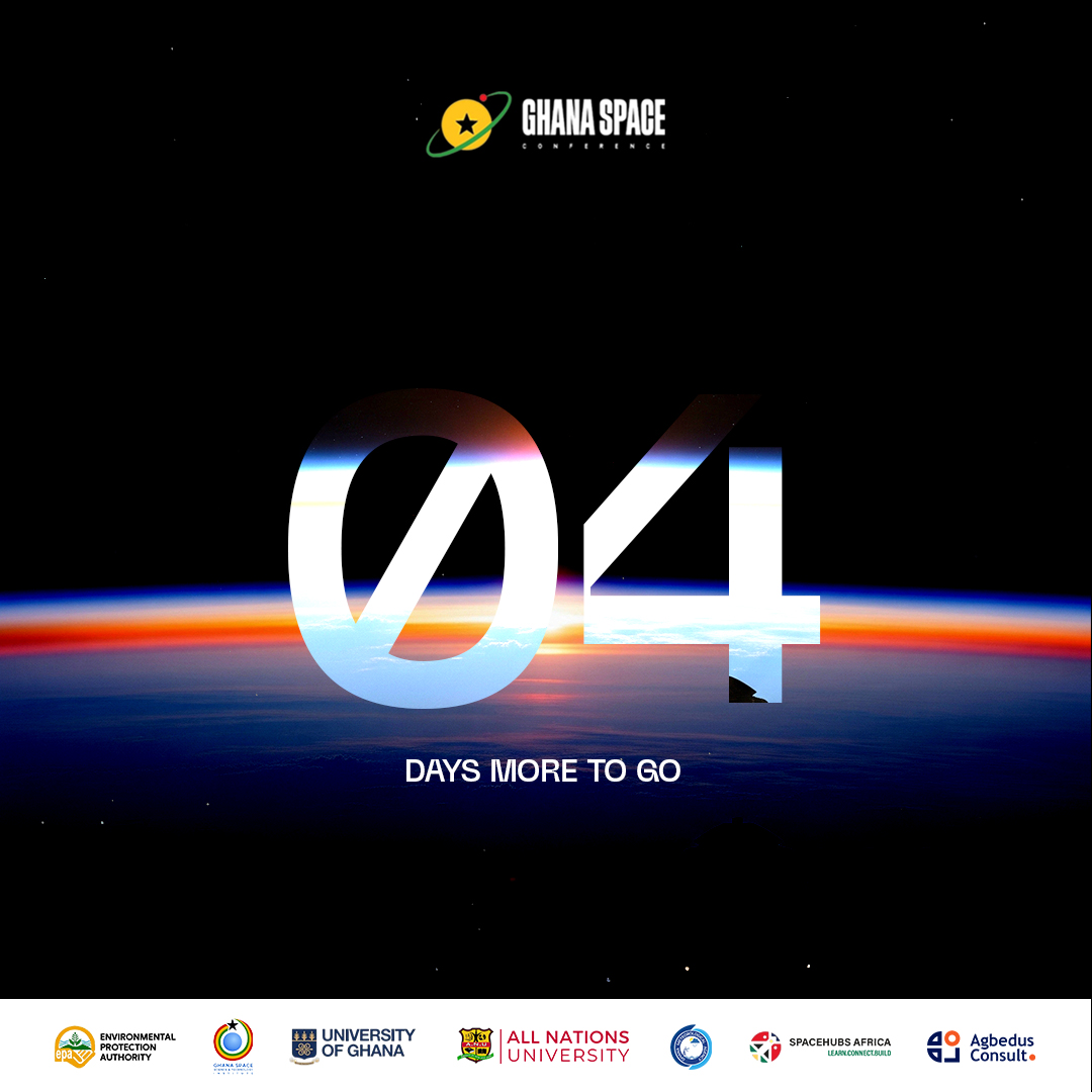 🚀 T-4 days to lift-off for #GSC2025!

From 6–8 Oct in Accra, we’ll explore how space tech can drive sustainable development &amp; inclusive growth in Ghana and across Africa. 🌍✨

📌 Register: ghanaspaceconference.org/registration/

#GhanaSpace #AfricaInSpace