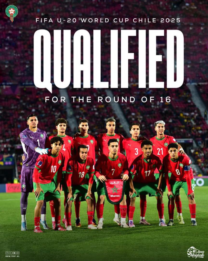 gilchristayite's tweet photo. Exploit retentissant du Maroc qui bat l’Espagne et le Brésil en Coupe du Monde U20 et file en huitième de finale. 
Le Maroc  leader du Groupe C joue samedi la der du groupe face au Mexique. 
Dunkerque Gessime Yassine le nom à retenir. #Destination2Morocco https://t.co/8RtGSLWASu