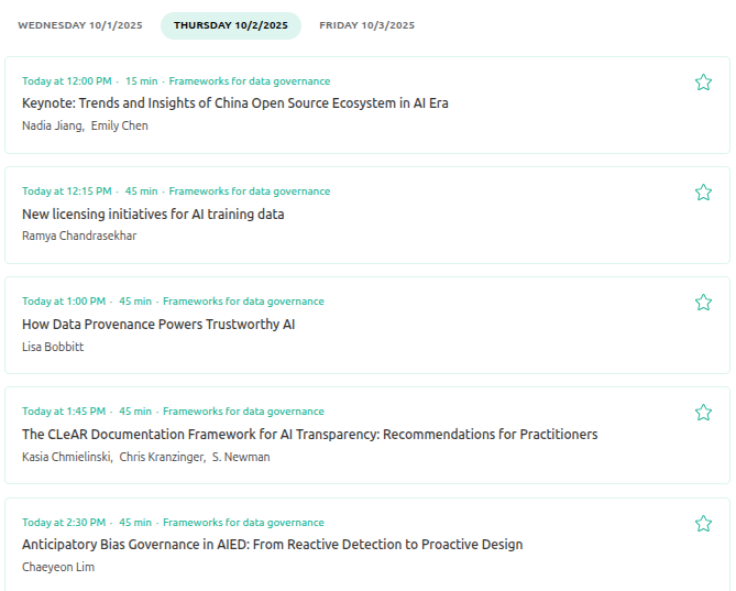 OpenSourceOrg's tweet image. Day 2 of OSI&apos;s Deep Dive: Data Governance. Watch live (schedule time below is EDT, UTC -4): datagovernance.sessionize.com