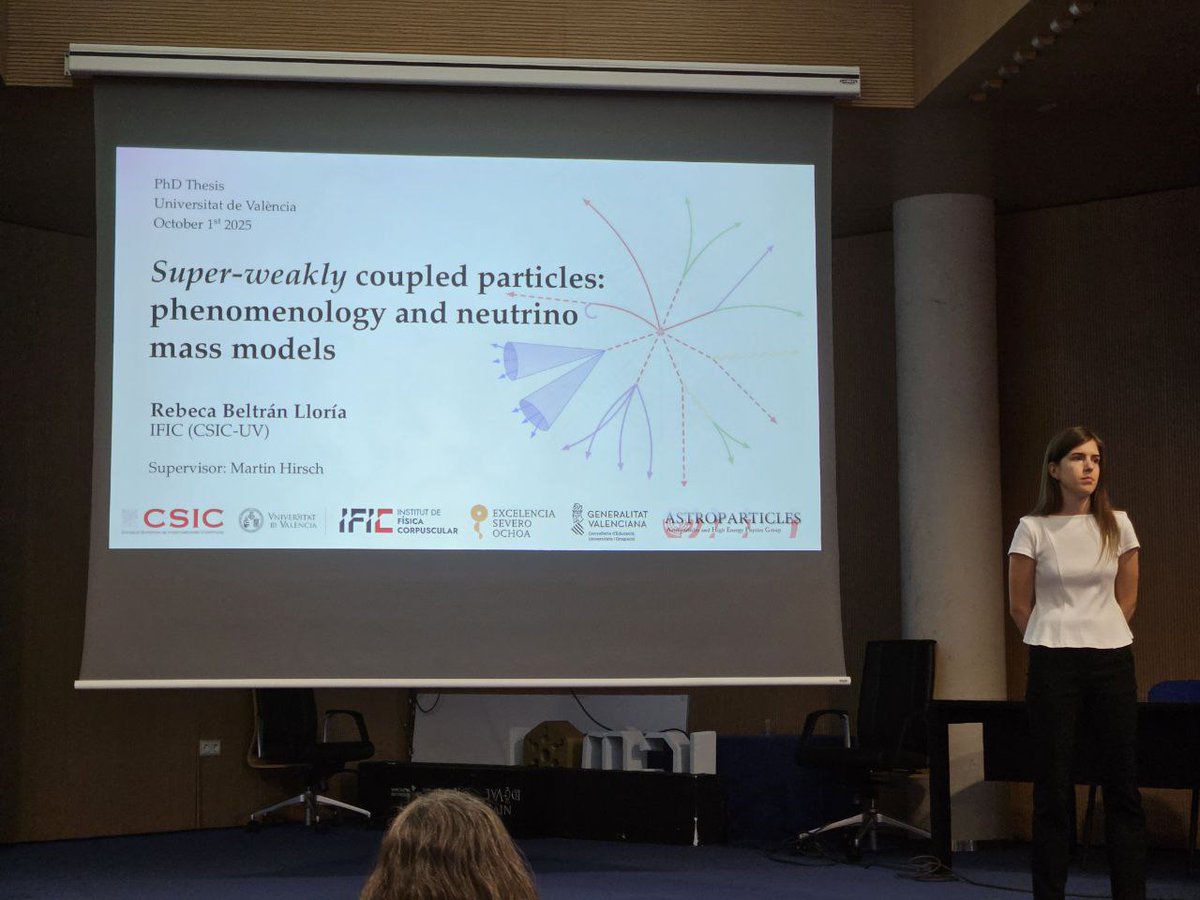 🎓We are happy to share that Rebeca Beltrán successfully defended her PhD thesis, "Super-weakly coupled particles: phenomenology and neutrino mass models". It was supervised by Martin Hirsch and carried out at <a href="/IFICorpuscular/">Inst.Fís.Corpuscular</a>.

Congratulations Dr. Beltrán!