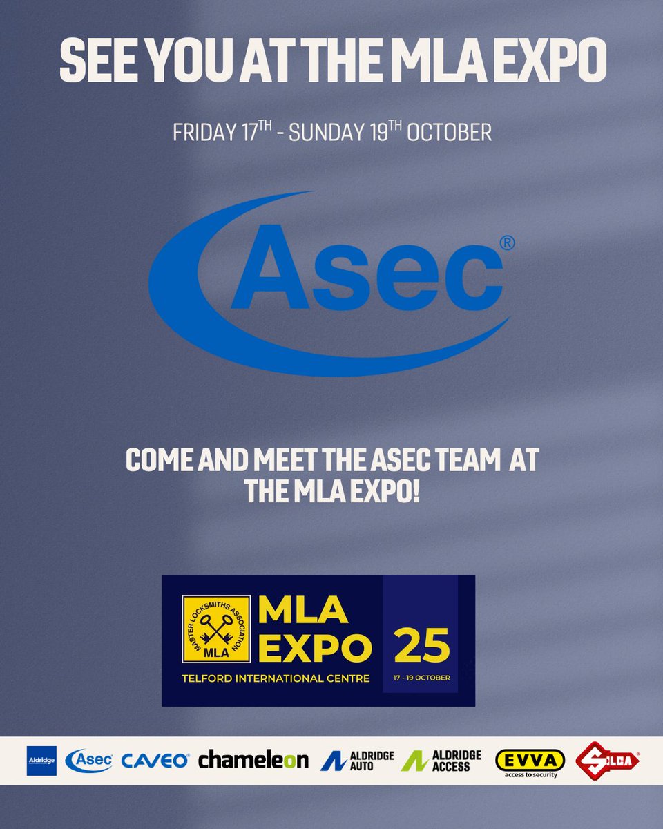 🔑 Join us at MLA Expo 2025! 📍 Telford, 17–19 Oct. Meet our team for new products &amp; discounts! 👉 Register FREE: locksmiths.yarringtonevents.co.uk/#register #MLAExpo2025 #TrustedByTheTrade #AldridgeSecurity