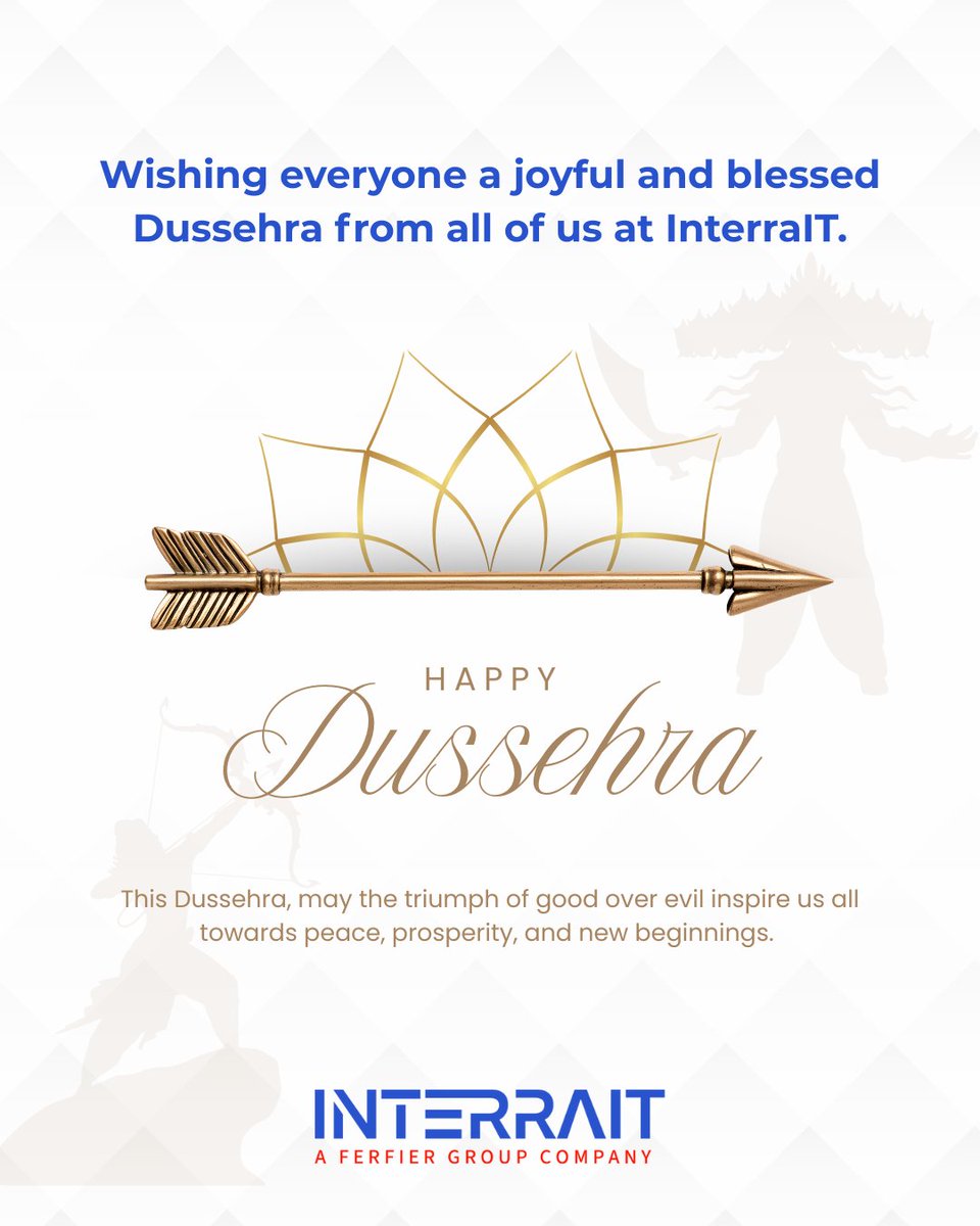 interraitinc's tweet photo. This Dussehra, let’s celebrate the eternal triumph of good over evil, a reminder that with resilience, teamwork, and the right vision, victory always follows. 

#HappyDussehra #FestivalOfVictory #InterraIT #InnovationForGrowth #NewBeginnings #TriumphOfGood #TeamInterraIT https://t.co/YBuFf42d0O