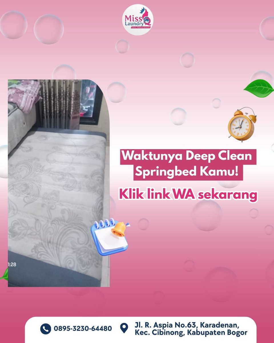 MisslaundryQ's tweet image. Cuci Springbed Profesional Cilebut – 0895323064480
Layanan cuci springbed Cilebut, hasil higienis, wangi segar, proses cepat &amp;amp; bergaransi.
📍 Jl. R.Aspia No.30 Karadenan Cibinong
📞 0895323064480 | 085819760447

#CuciSpringbedCilebut #SpringbedProfesional