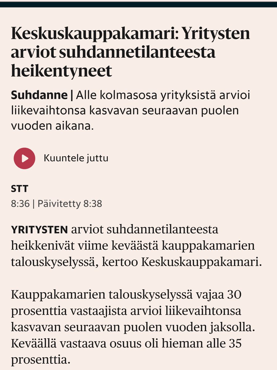 TerttuHuuhka's tweet photo. ”Tilauskantatilanne jatkuu haasteellisena, eivätkä #yritysten vastaukset tue tulkintaa siitä, että #tilauskirjat olisivat toistaiseksi täyttyneet toivotulla tavalla."
21 % vastaajista arvioi #liikevaihtonsa heikkenevän seuraavan puolen vuoden aikana. Toukokuussa se oli 16,5 %. https://t.co/Dff8BAXnmm