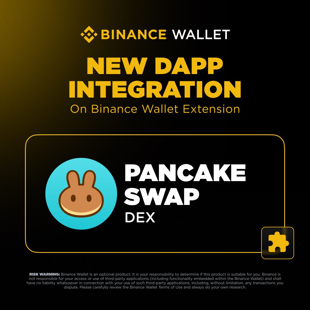 New dApp Integration on #BinanceWallet Extension! Discover @PancakeSwap,  the leading decentralized exchange on BNB Smart Chain. Start exploring  PancakeSwap with Binance Wallet Extension today and elevate your trading  experience. https://t.co/0kFIBS2JFH