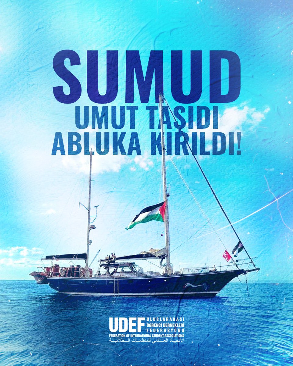 udeforgtr's tweet photo. Siyonist İsrail’in saldırılarına rağmen Sumud Filosu ablukayı kırdı.

Umut taşıyan gemiler artık Gazze’de! https://t.co/UL1KlGHqwE