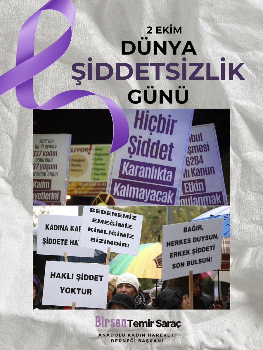 temir_birsen's tweet photo. Şiddet en çok, ataerkil zihniyetin sürdüğü toplumlardaki kadınları etkiliyor. Şiddeti cezalandırmak yerine öykündürenlere lanet olsun! #2EkimUluslararasıŞiddetsizlikGünü https://t.co/qO4tlvgK3f