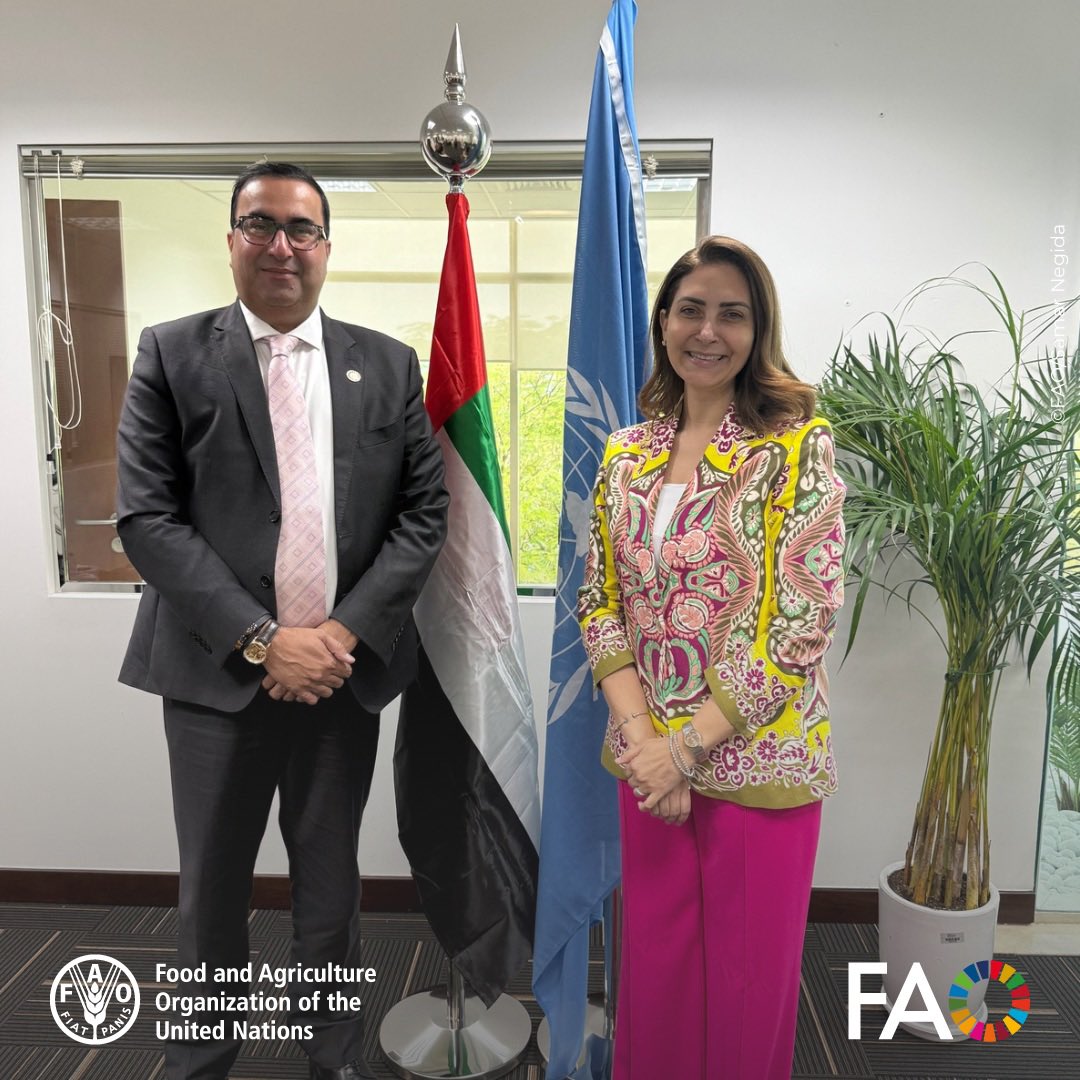 🌍 Enhancing UN-wide coordination: 

🤝Ahmad Mukhtar, FAO Representative a.i. to the UAE, met with Ms. Sajeda Shawa, Head of UN OCHA Office in UAE  <a href="/OCHAUAE/">OCHA UAE</a> , to explore stronger synergies in humanitarian action and resilience building. 

 #FAO #OCHA #GCC