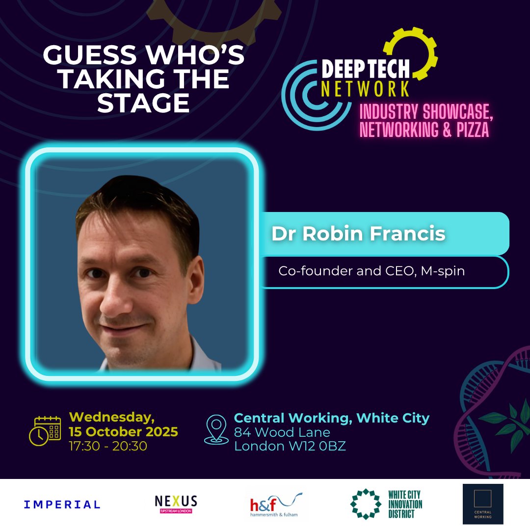 HelloUpstream's tweet image. On 15 October, the Deep Tech Network Industry Showcase will feature a host of inspiring speakers.
Here’s one of them: Dr Robin Francis .
🎟️ lnkd.in/dx-Jb4Nz
#DeepTechNetwork #WestLondonInnovators #WhiteCityInnovationDistrict #AdvancedMaterials #ScienceMeetsBusiness