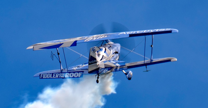 Take your advertising to new heights &amp; sponsor a display at Airbourne 2026!

Email eastbourneevents@lewes-eastbourne.gov.uk for enquiries.

Rich Goodwin's Jett Pitts display at Airbourne 2025 was sponsored by Eastbourne Theatres, promoting the 'Fiddler on the Roof' production.