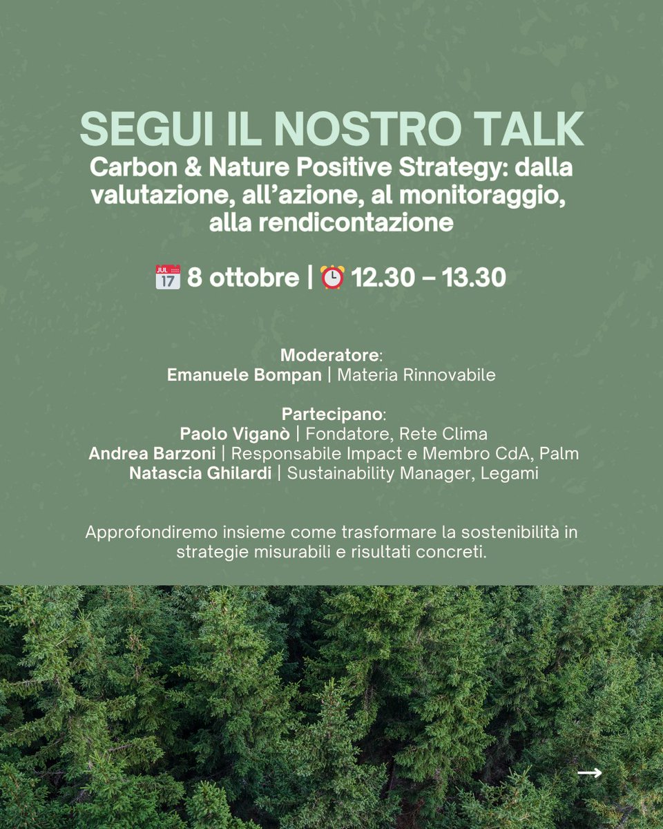 ReteClima's tweet image. 🌍Al Salone della #CSRIS 2025 presenteremo #BioForest®, #NBS per #biodiversità e resilienza, compenseremo la #CarbonFootprint dell'evento con progetti certificati e, con @AWorld_ActNow, 500 azioni positive diventeranno 1.000 #coccinelle! Non perdere il nostro Talk il giorno 8/10!