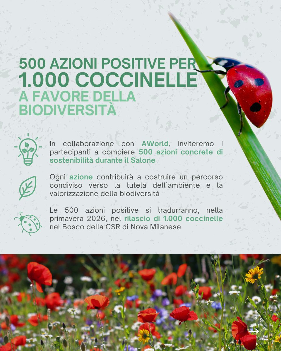 ReteClima's tweet image. 🌍Al Salone della #CSRIS 2025 presenteremo #BioForest®, #NBS per #biodiversità e resilienza, compenseremo la #CarbonFootprint dell'evento con progetti certificati e, con @AWorld_ActNow, 500 azioni positive diventeranno 1.000 #coccinelle! Non perdere il nostro Talk il giorno 8/10!