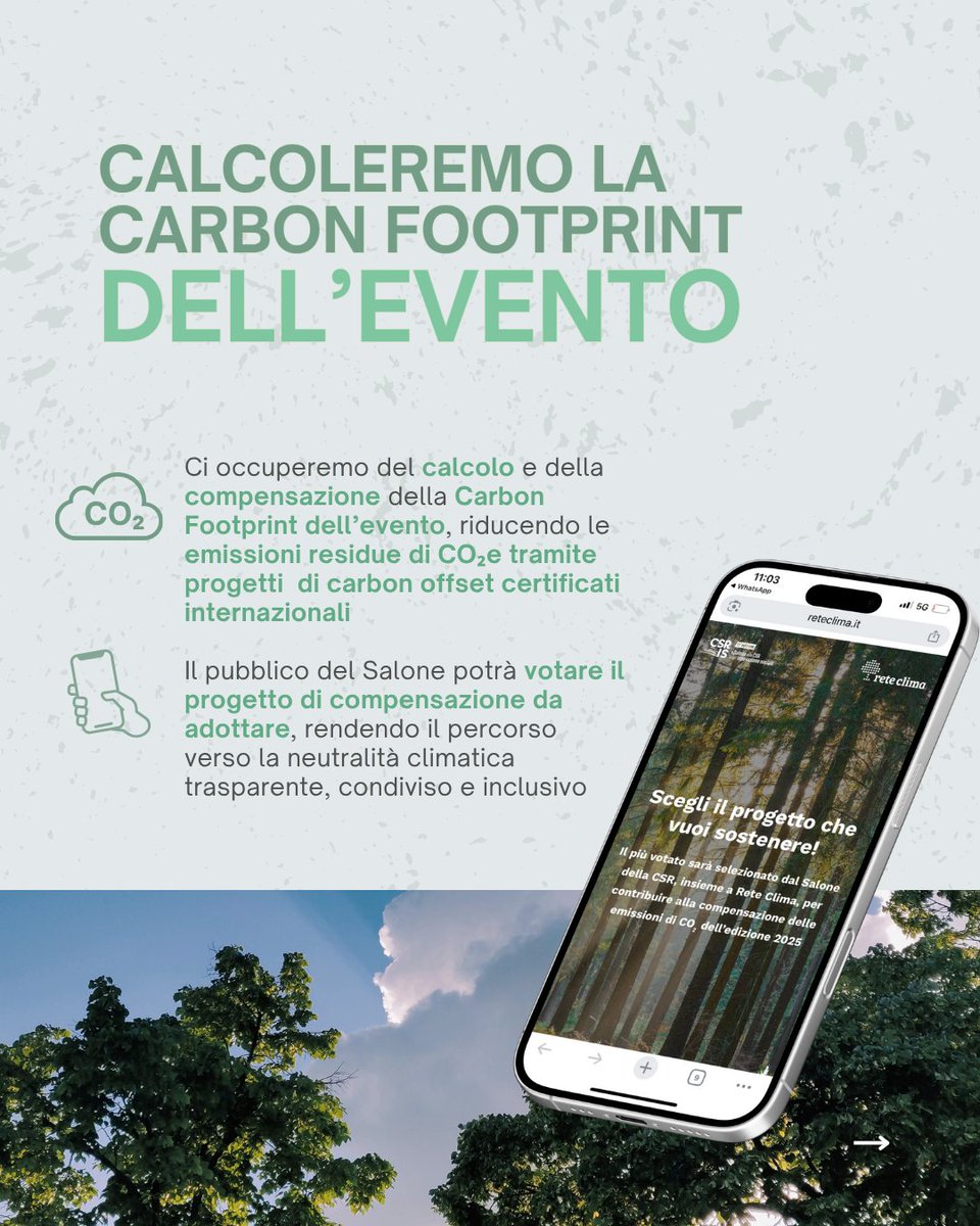 ReteClima's tweet image. 🌍Al Salone della #CSRIS 2025 presenteremo #BioForest®, #NBS per #biodiversità e resilienza, compenseremo la #CarbonFootprint dell'evento con progetti certificati e, con @AWorld_ActNow, 500 azioni positive diventeranno 1.000 #coccinelle! Non perdere il nostro Talk il giorno 8/10!