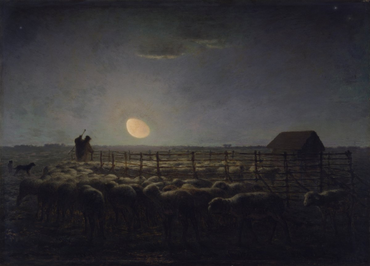The Sheepfold, Moonlight #artbots #millet